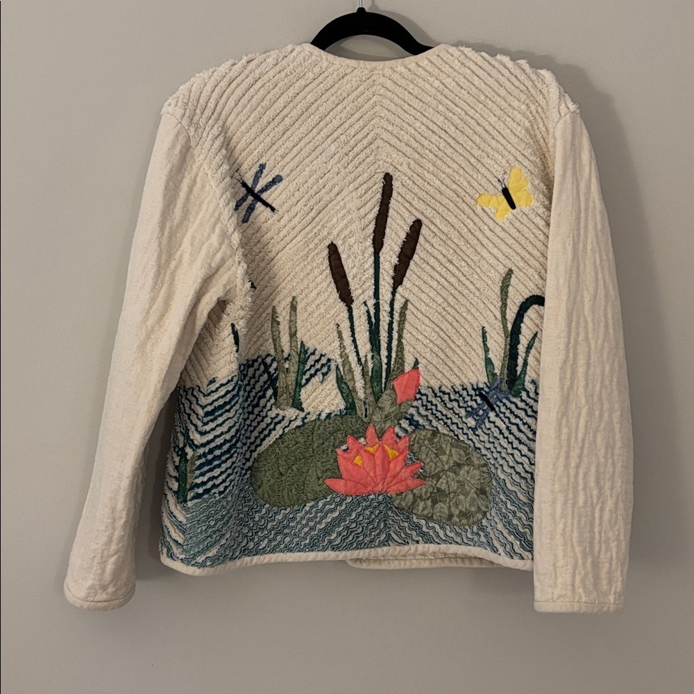 Vintage and Handmade Jacket with pond/lillypad scene size m - Picture 4 of 6